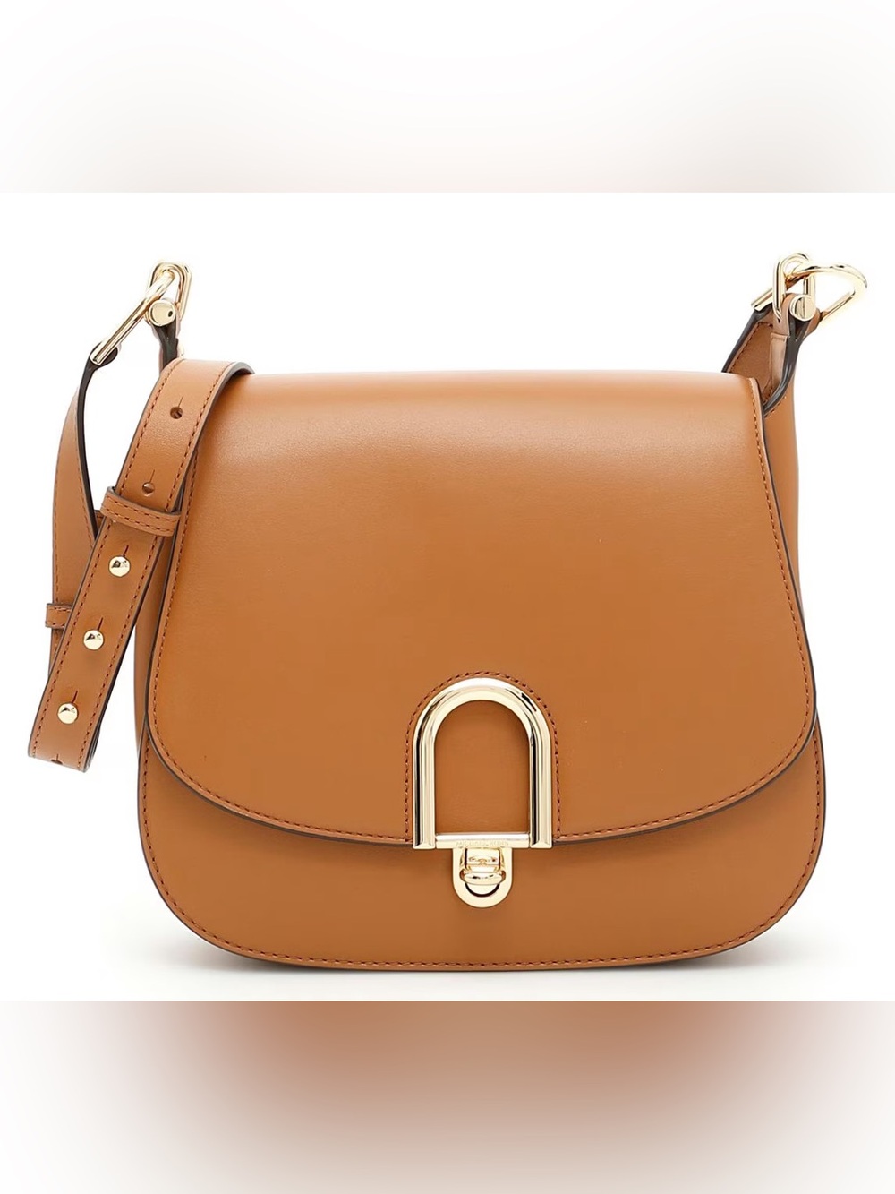 Michael Kors Delfina Leather Saddlebag in Acorn / Gold Hardware